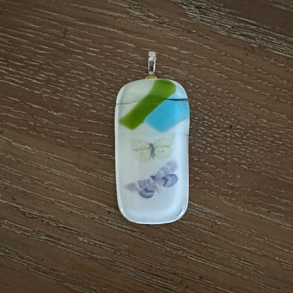 Vintage Glass Pendant with Butterfly Design